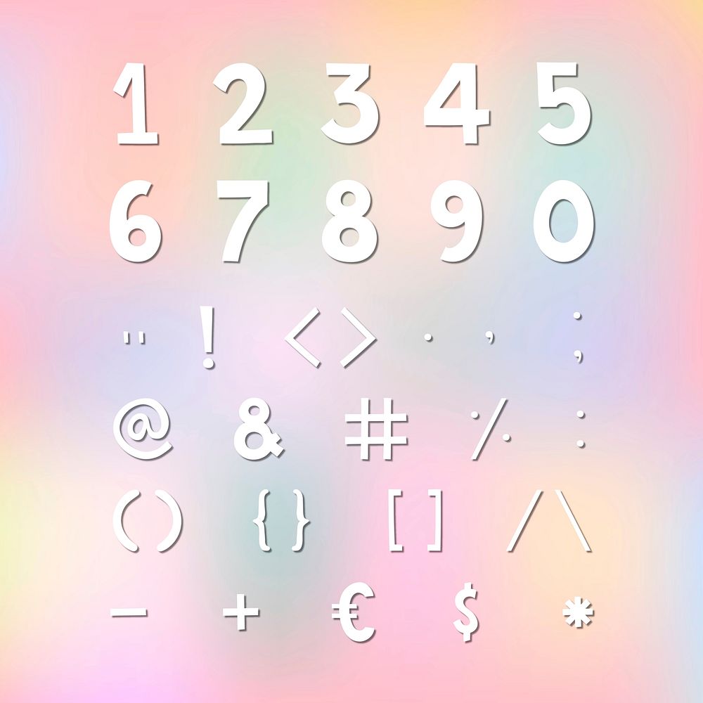 Styled numbers and symbol set vector