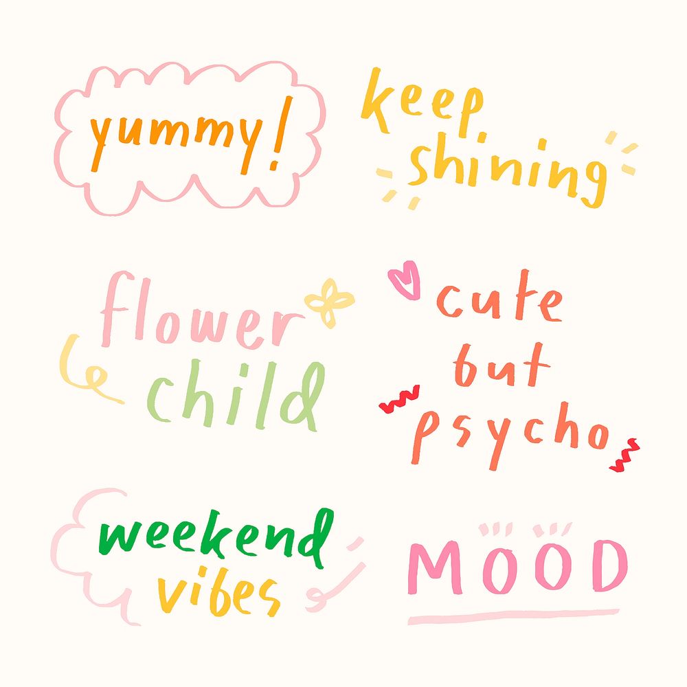 Cute pastel doodle typography set on a beige background vector