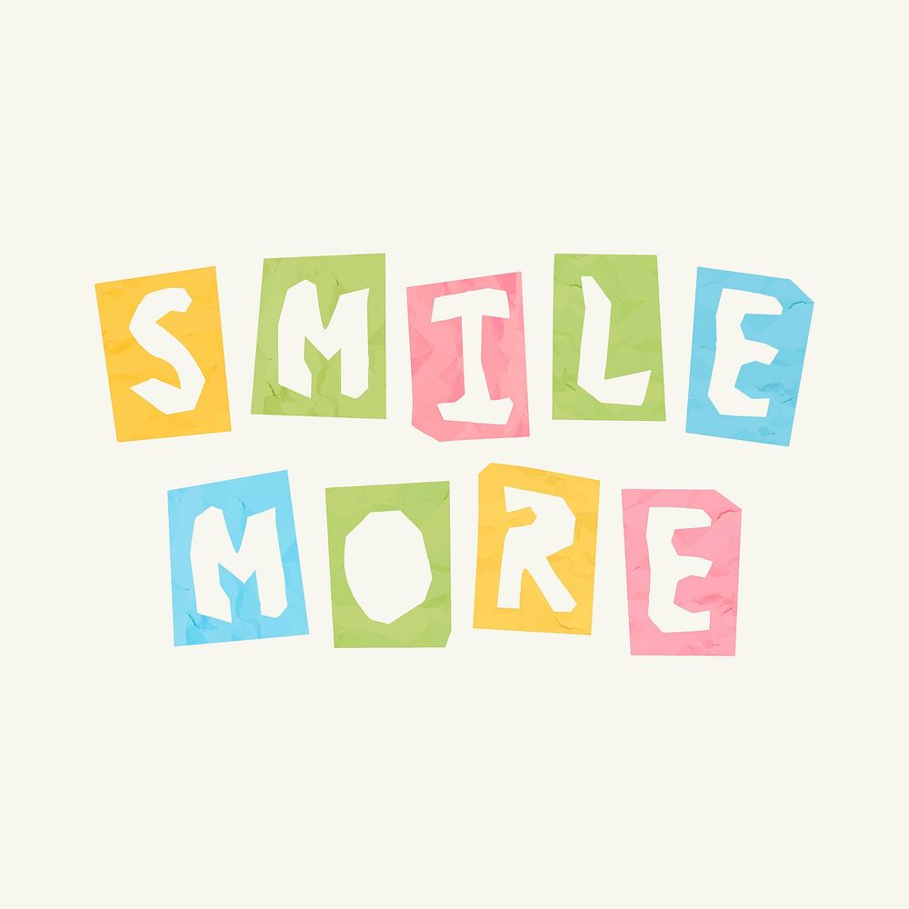 Vector SMILE MORE paper cut text typography font