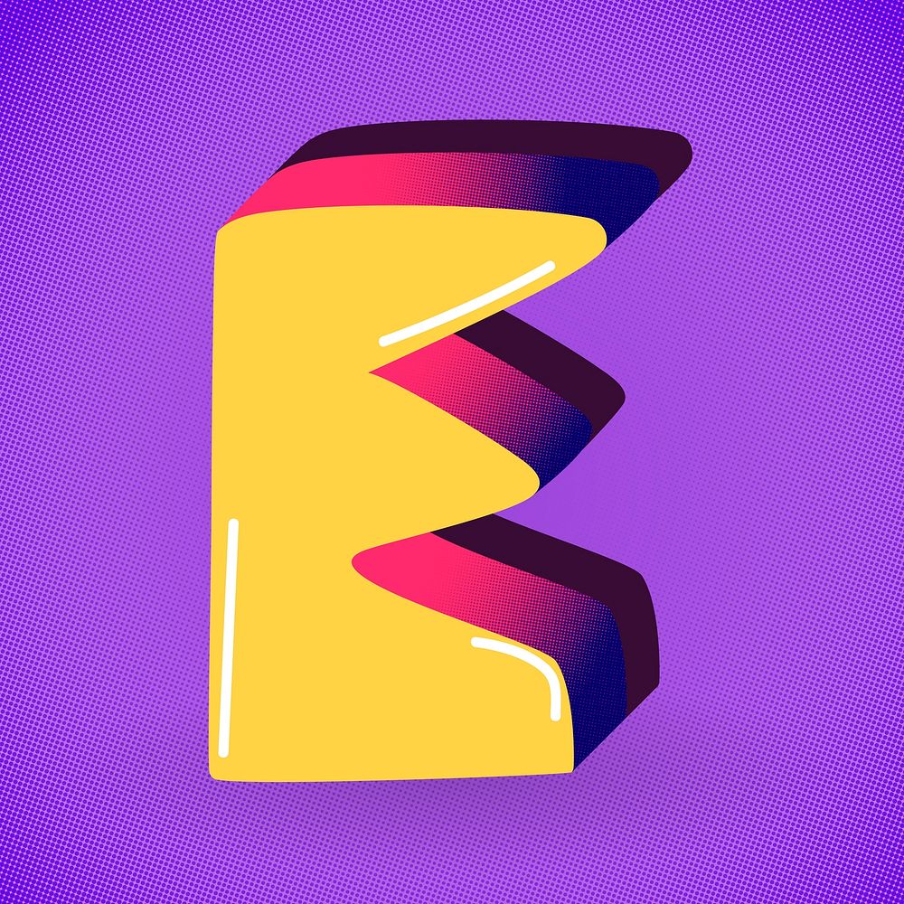 Letter E yellow funky stylized typography