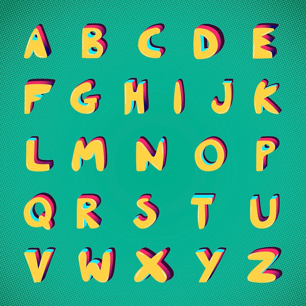 Psd A-Z bold funky font alphabet typography set