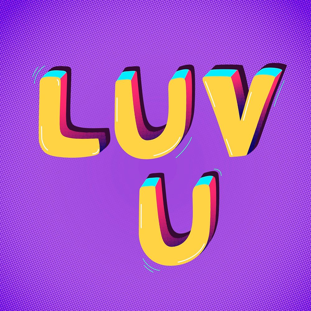 Luv u funky psd text word typography