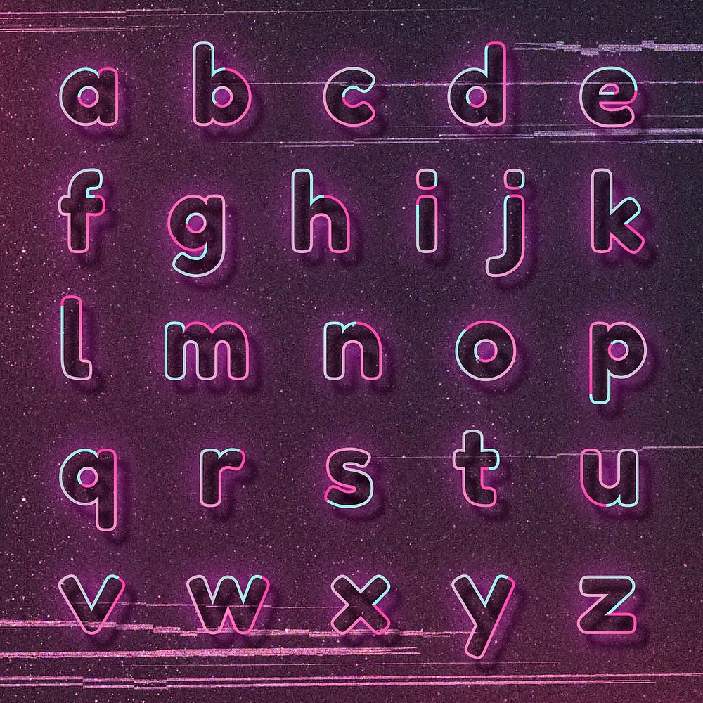 Lowercase alphabet pink neon font typography vector