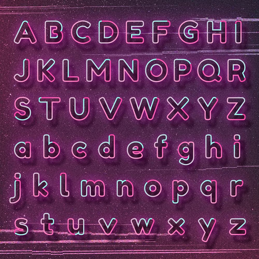 Pink neon font alphabet vector typography set