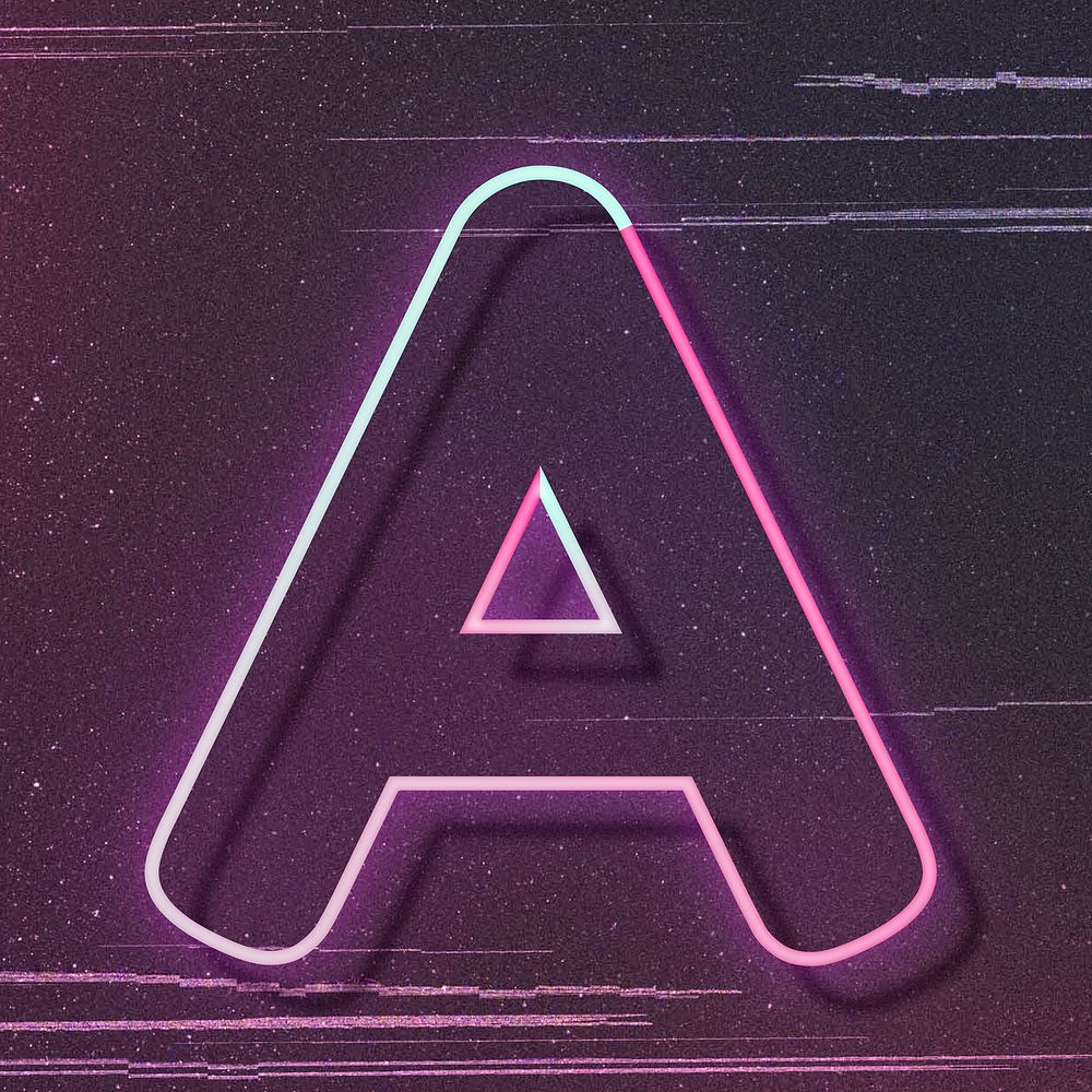 Pink neon glow letter A vector font typography