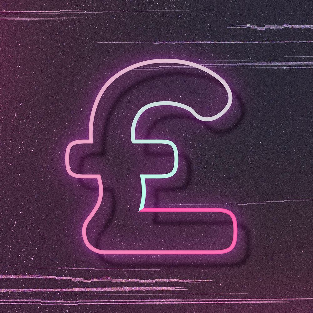 Pink neon glow pound sign vector font typography