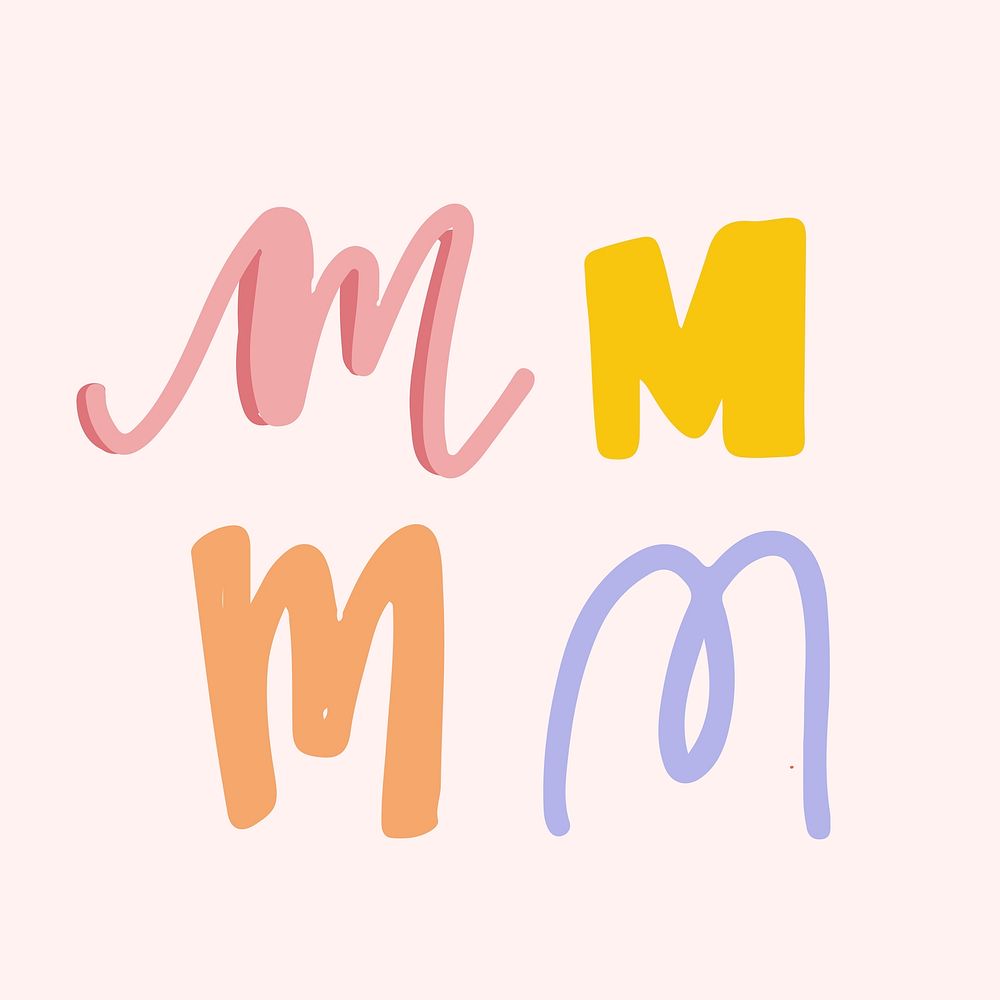 M letter doodle typography vector set