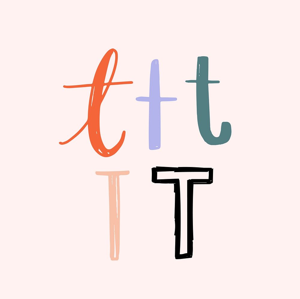 T Letter doodle typography set hand drawn vector