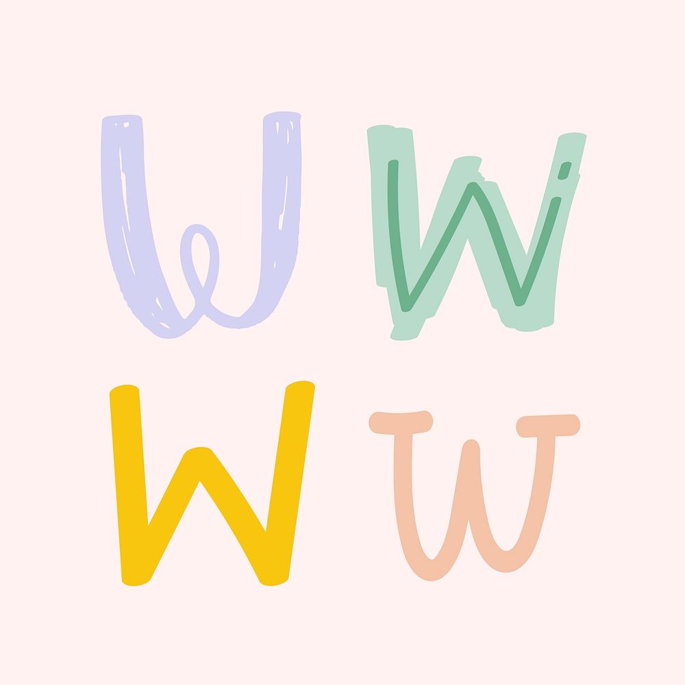 Letter W doodle font typography set vector