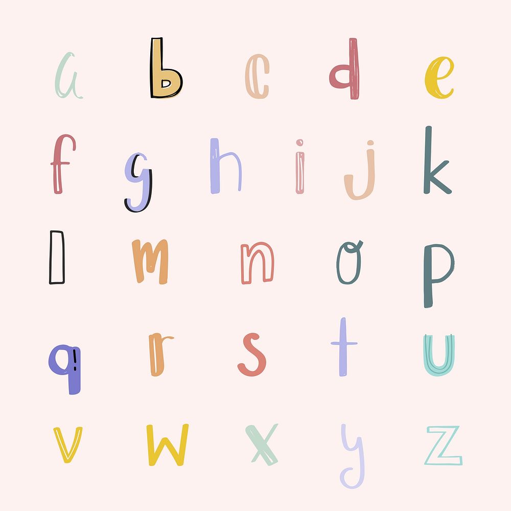 Pastel alphabet vector doodle font hand drawn set