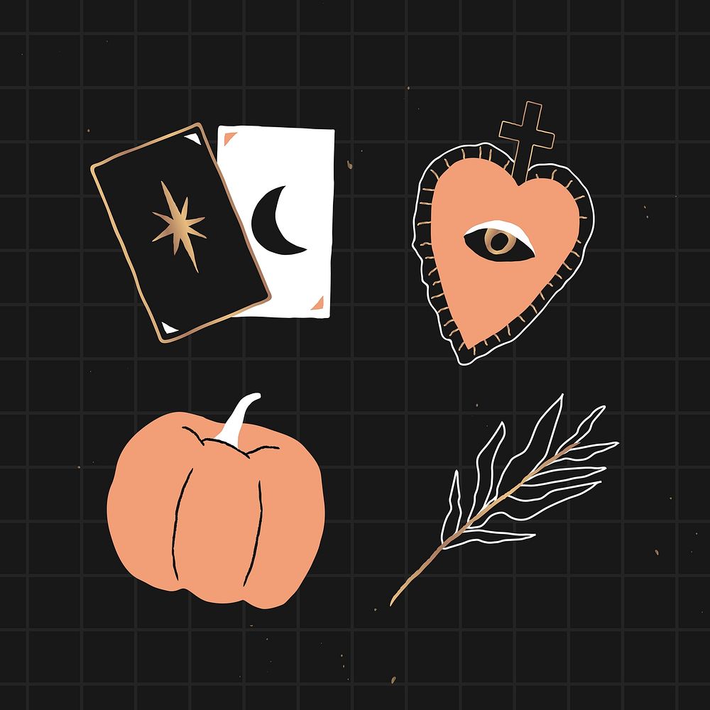 Occult witchcraft Halloween sticker set vector