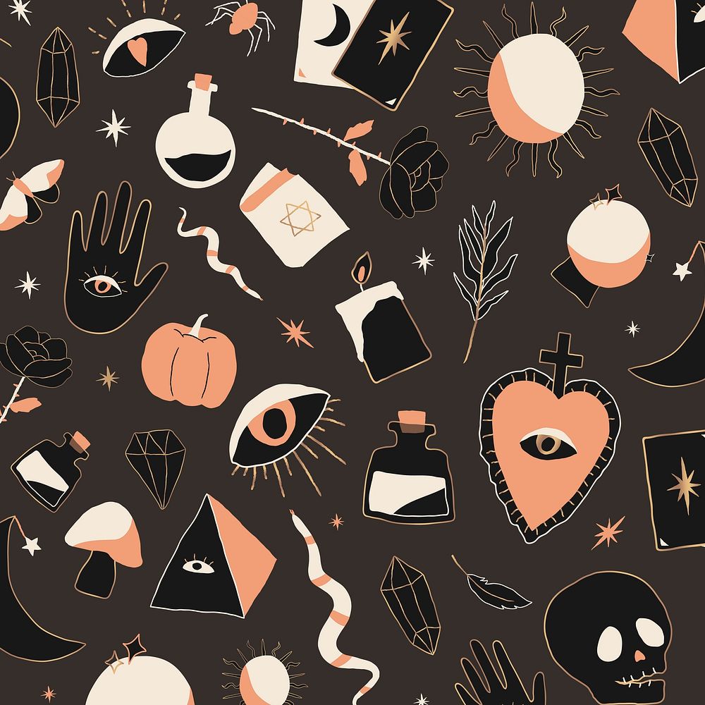 Vector bohemian witchcraft doodle Halloween background