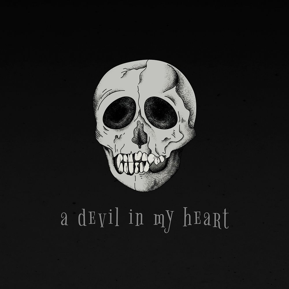 Vintage skull black quote a devil in my heart quote vector