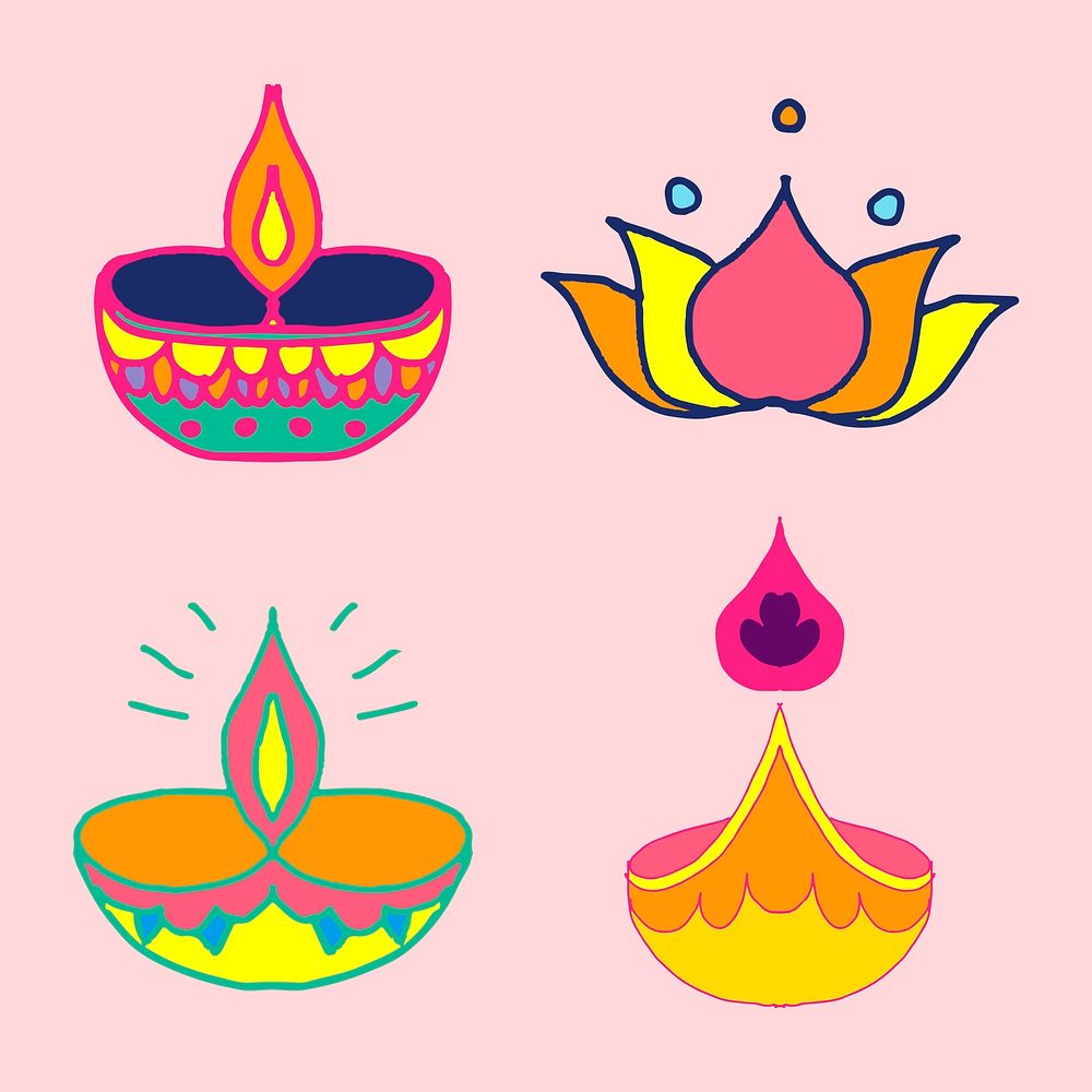 Diwali Indian rangoli psd candle set illustration