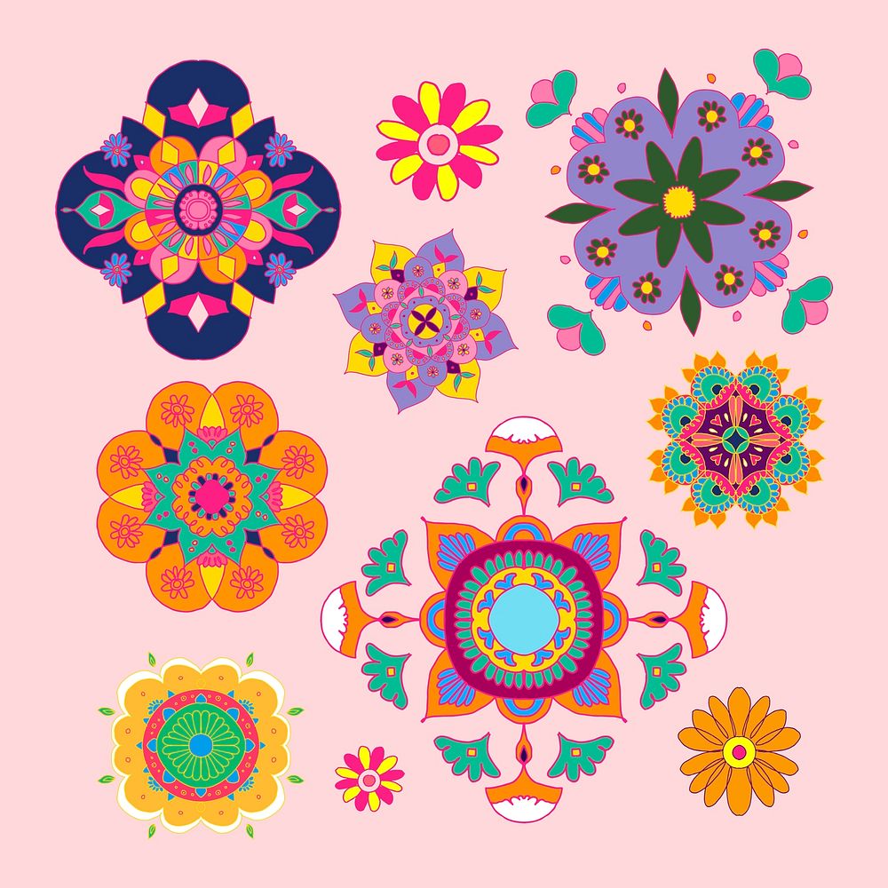 Diwali Indian rangoli flower vector set