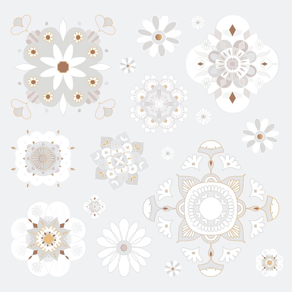 Oriental Mandala pattern vector floral symbol set