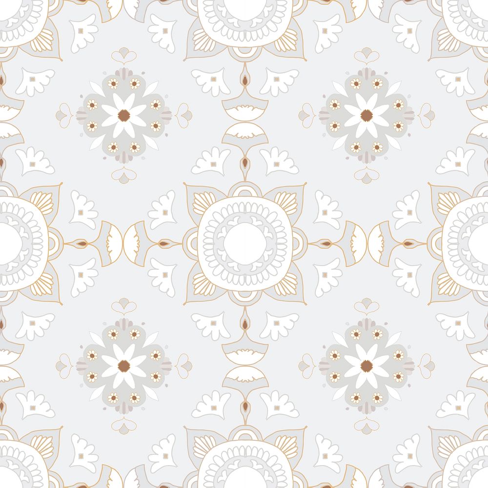 Mandala gray seamless pattern vector floral background