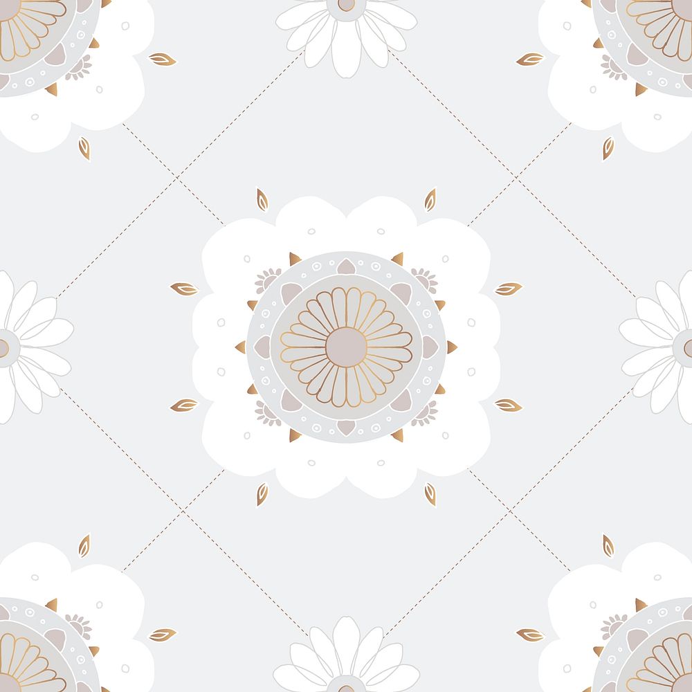 Mandala gray seamless pattern vector botanical background