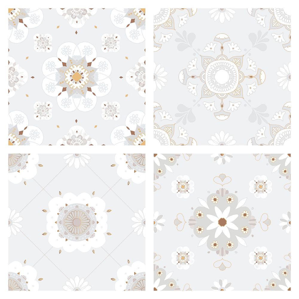 Oriental Mandala gray tile vector pattern background collection