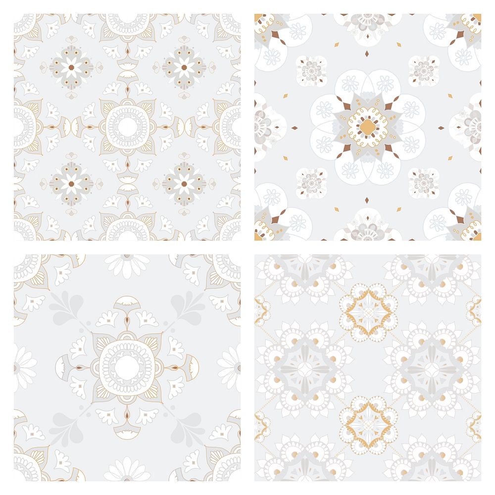 Oriental Mandala gray tile vector pattern background set