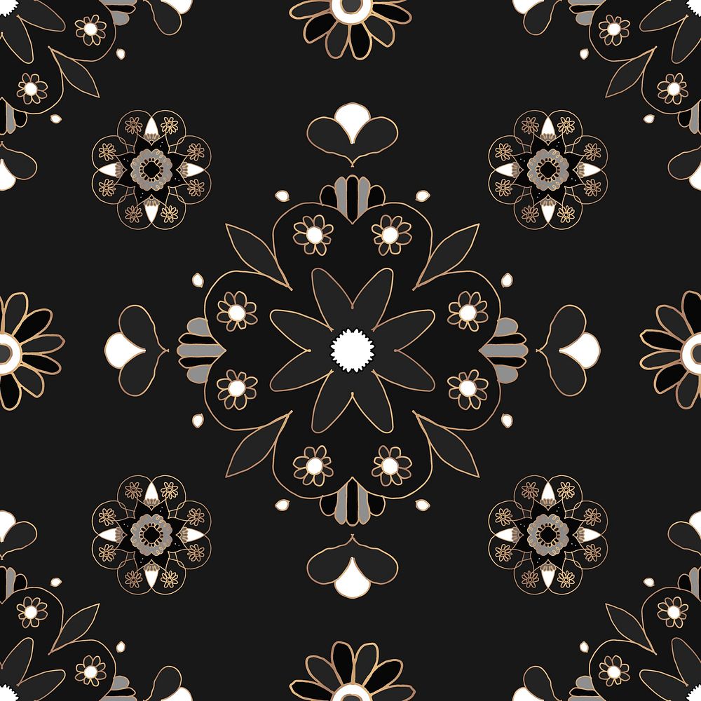 Mandala black seamless pattern vector floral background