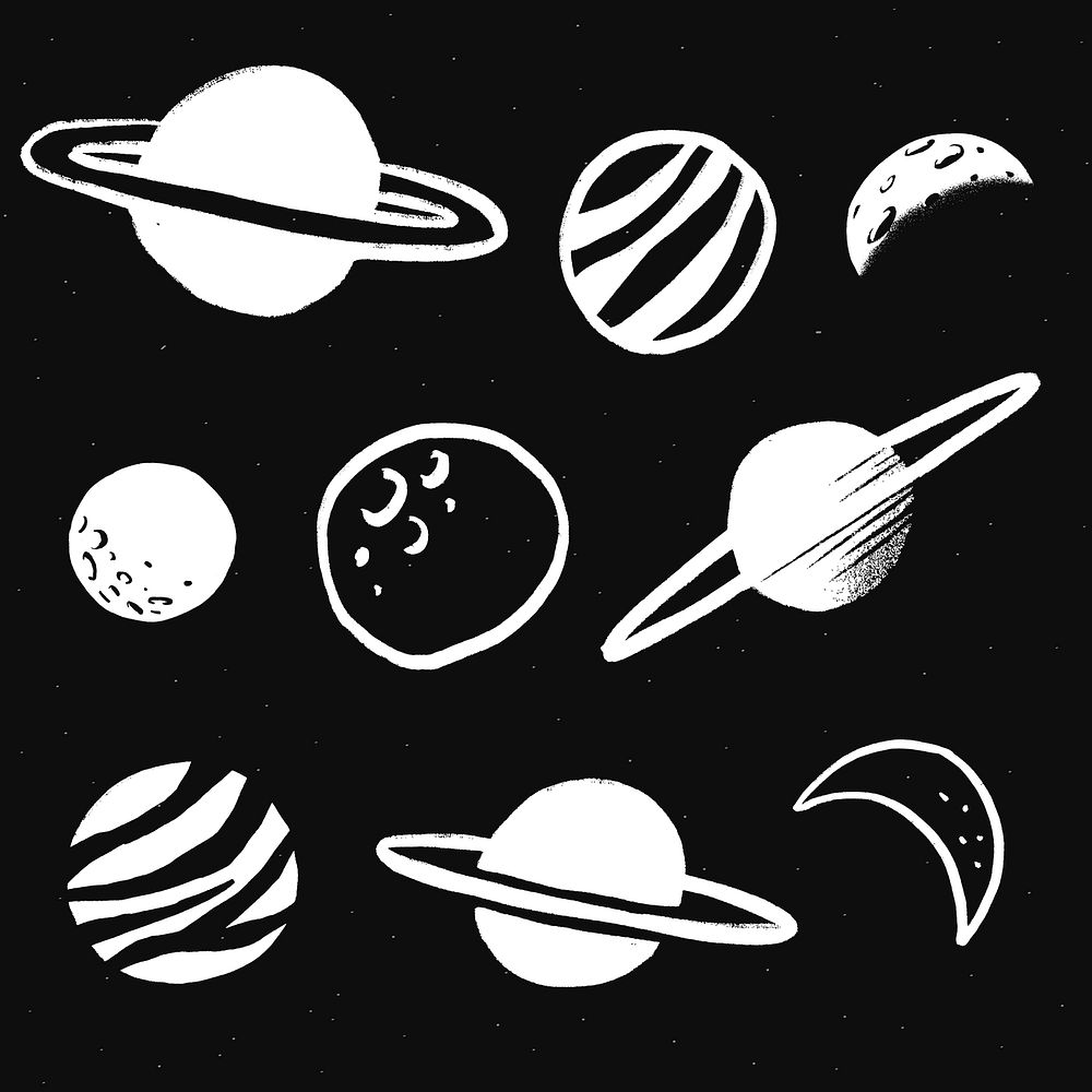 Solar system white vector galaxy doodle illustration sticker