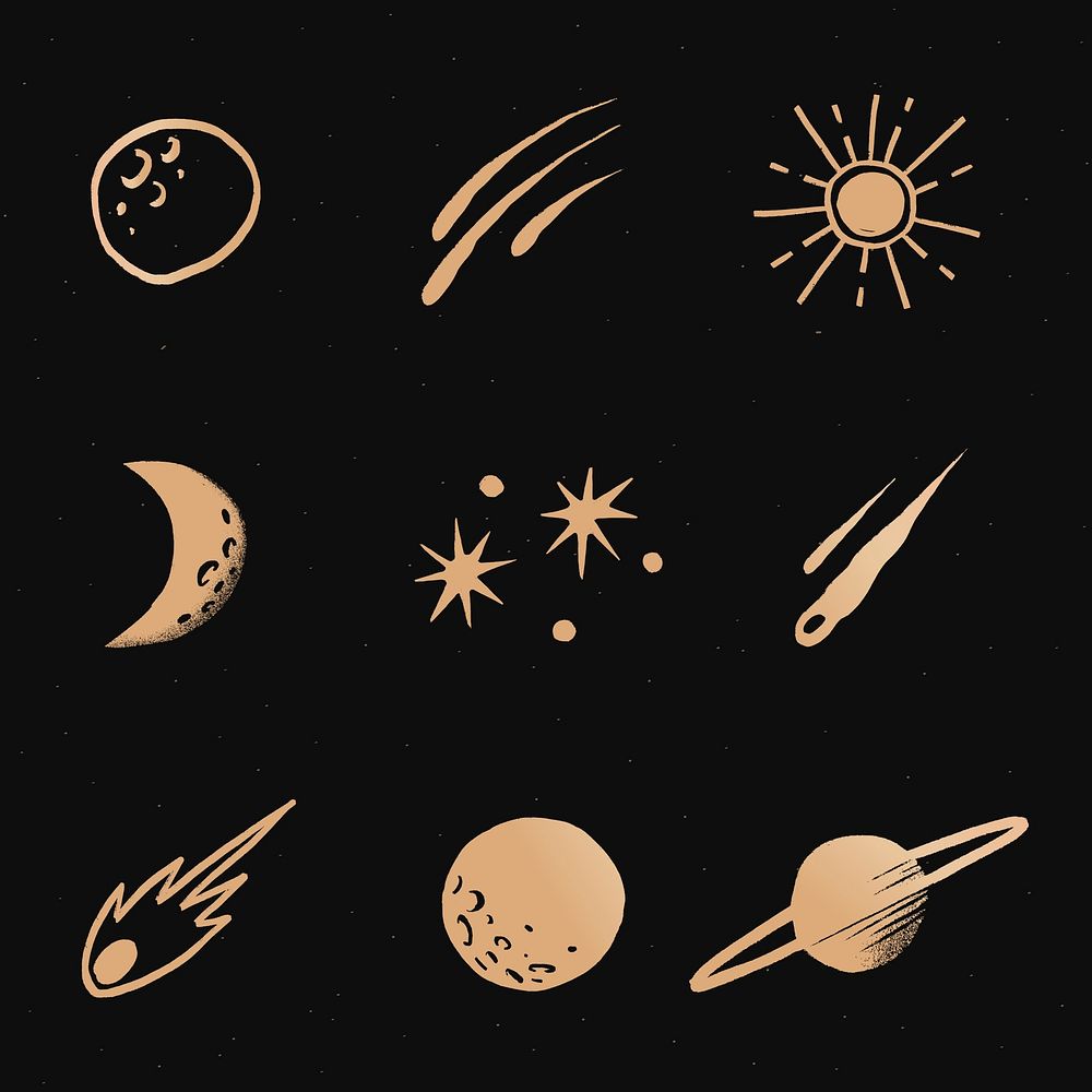 Interstellar star gold vector galaxy doodle illustration sticker