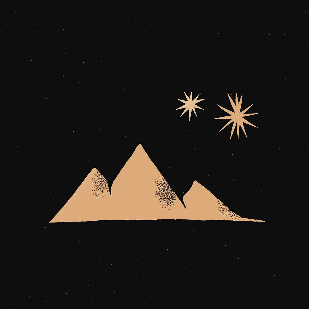Mountain stars vector gold cute doodle illustration sticker