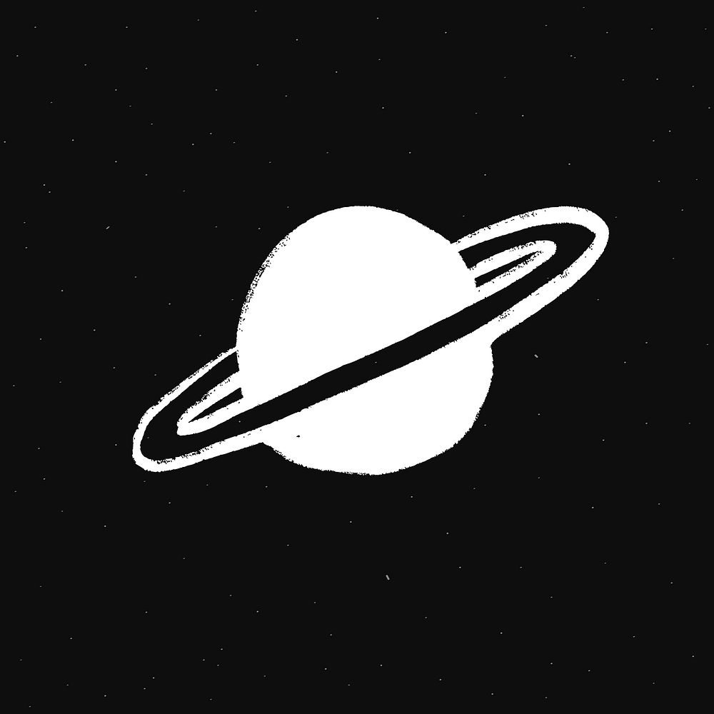 Saturn white vector space doodle sticker