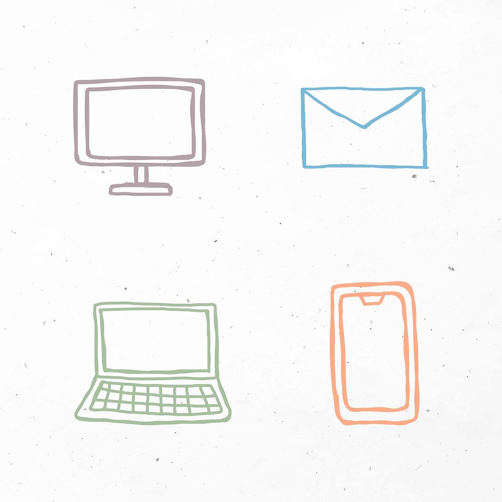 Colorful computers icons vector with doodle art design set