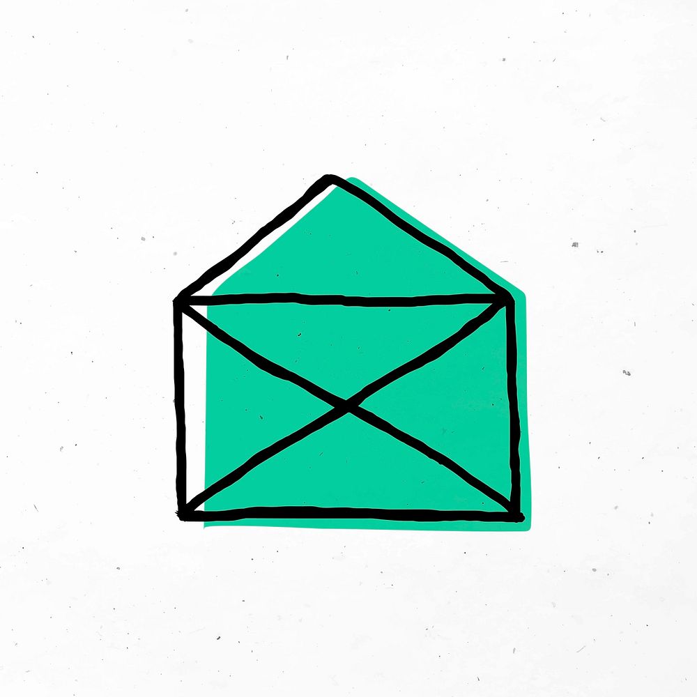 Green hand drawn envelope vector icon
