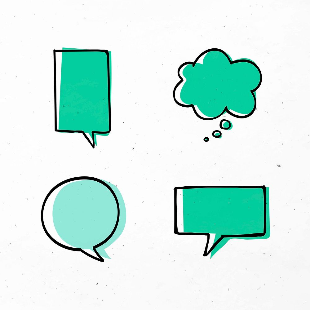 Green speech bubbles vector with doodle art design set