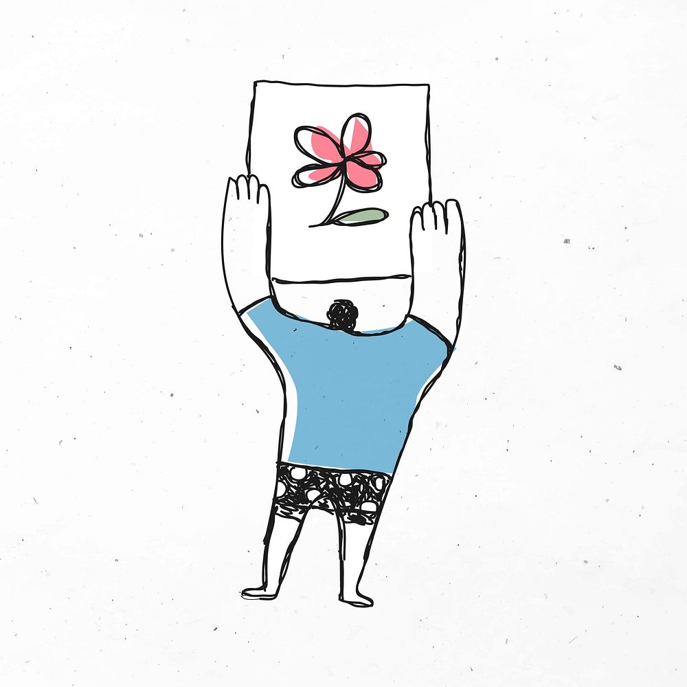 Vector man holding a portrait of flower cartoon icon