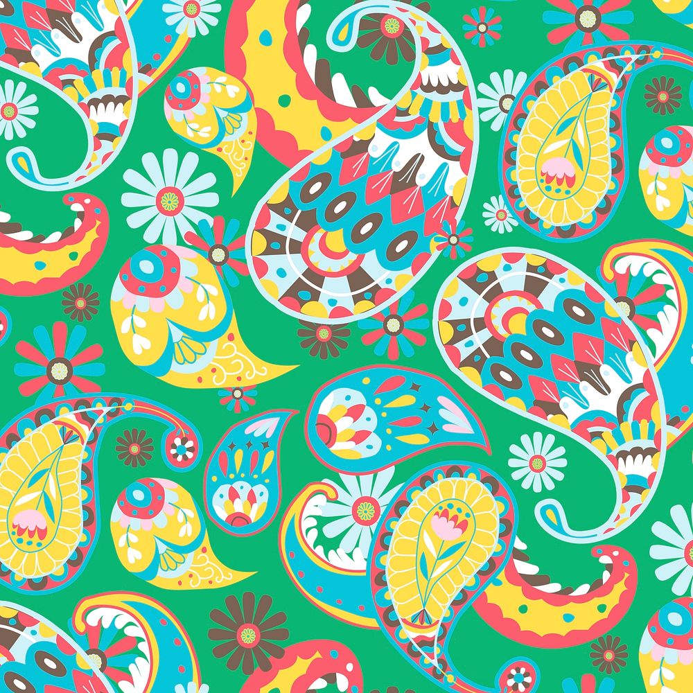 Bright green paisley pattern vector seamless background