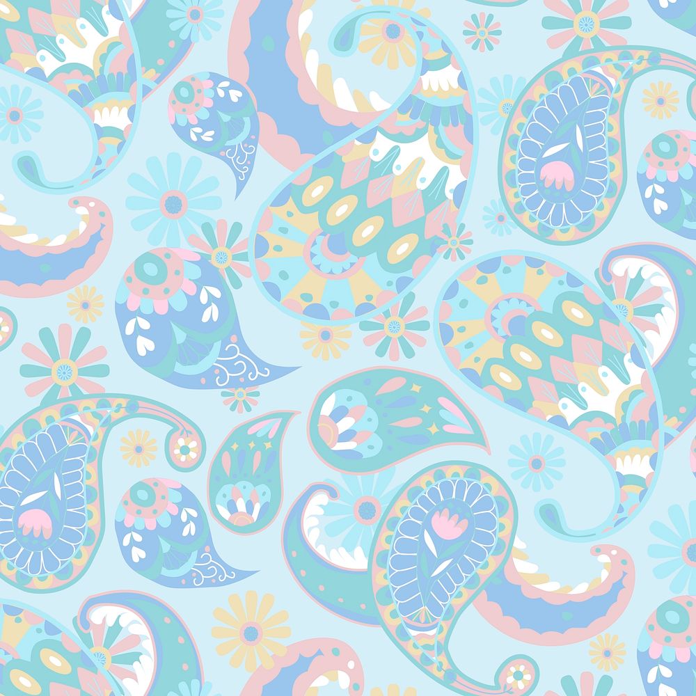 Pastel blue paisley pattern seamless ornamental background illustration