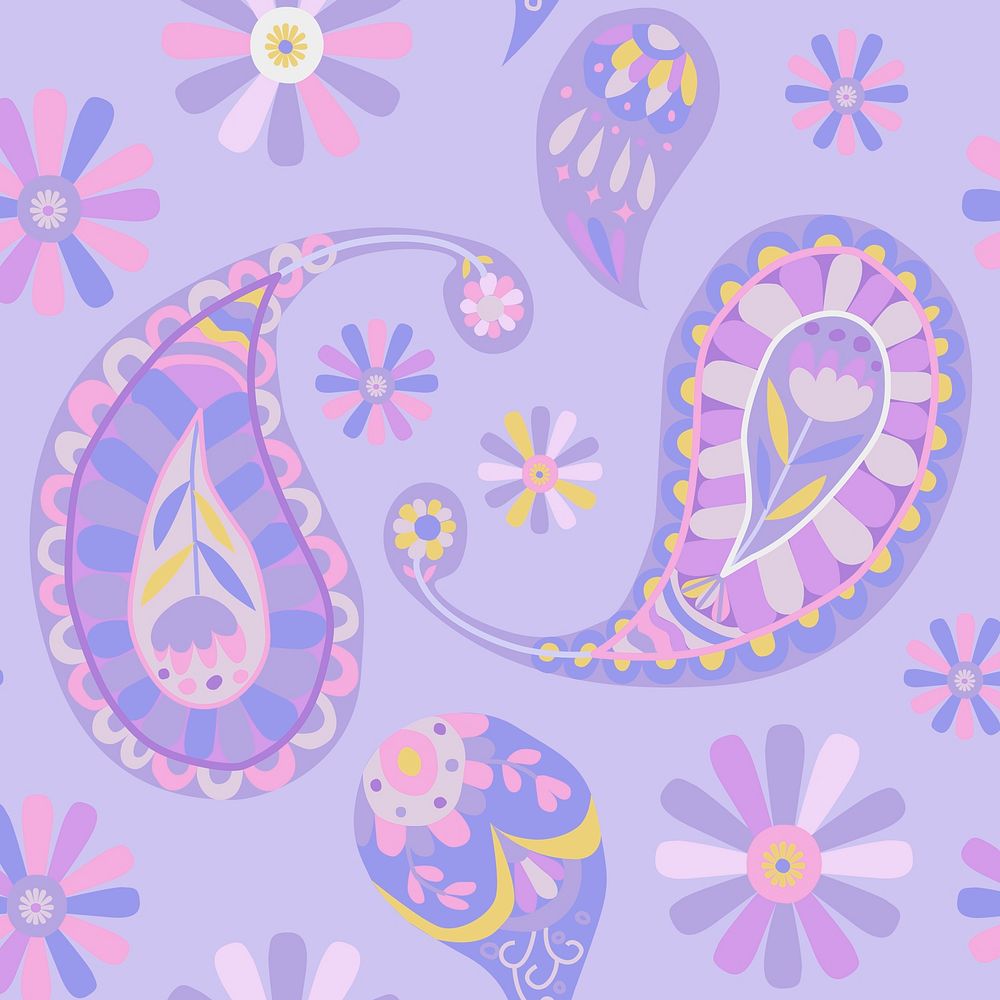 Pastel purple vector Indian paisley pattern seamless background