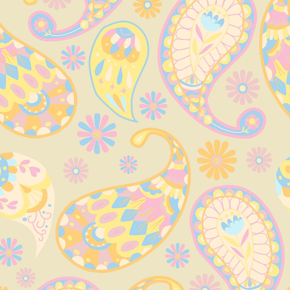 Pastel yellow paisley pattern vector seamless background