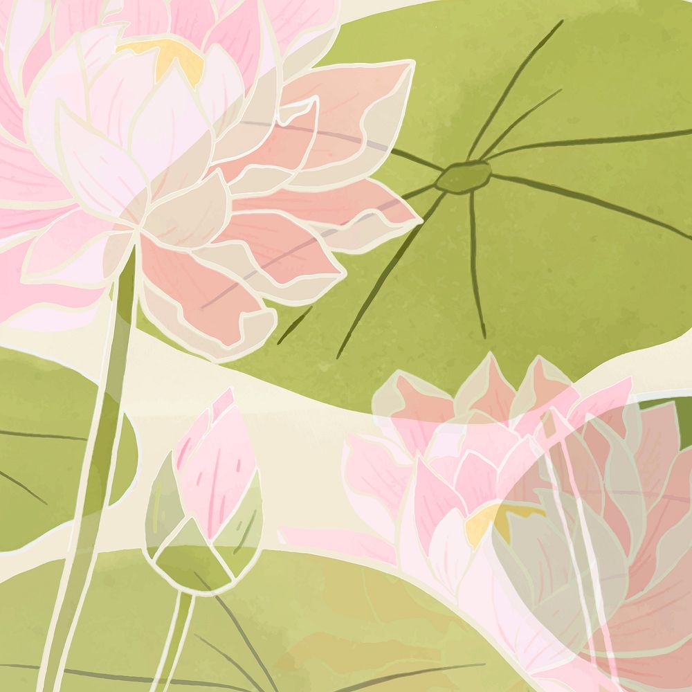 Hand-drawn water lily background vector