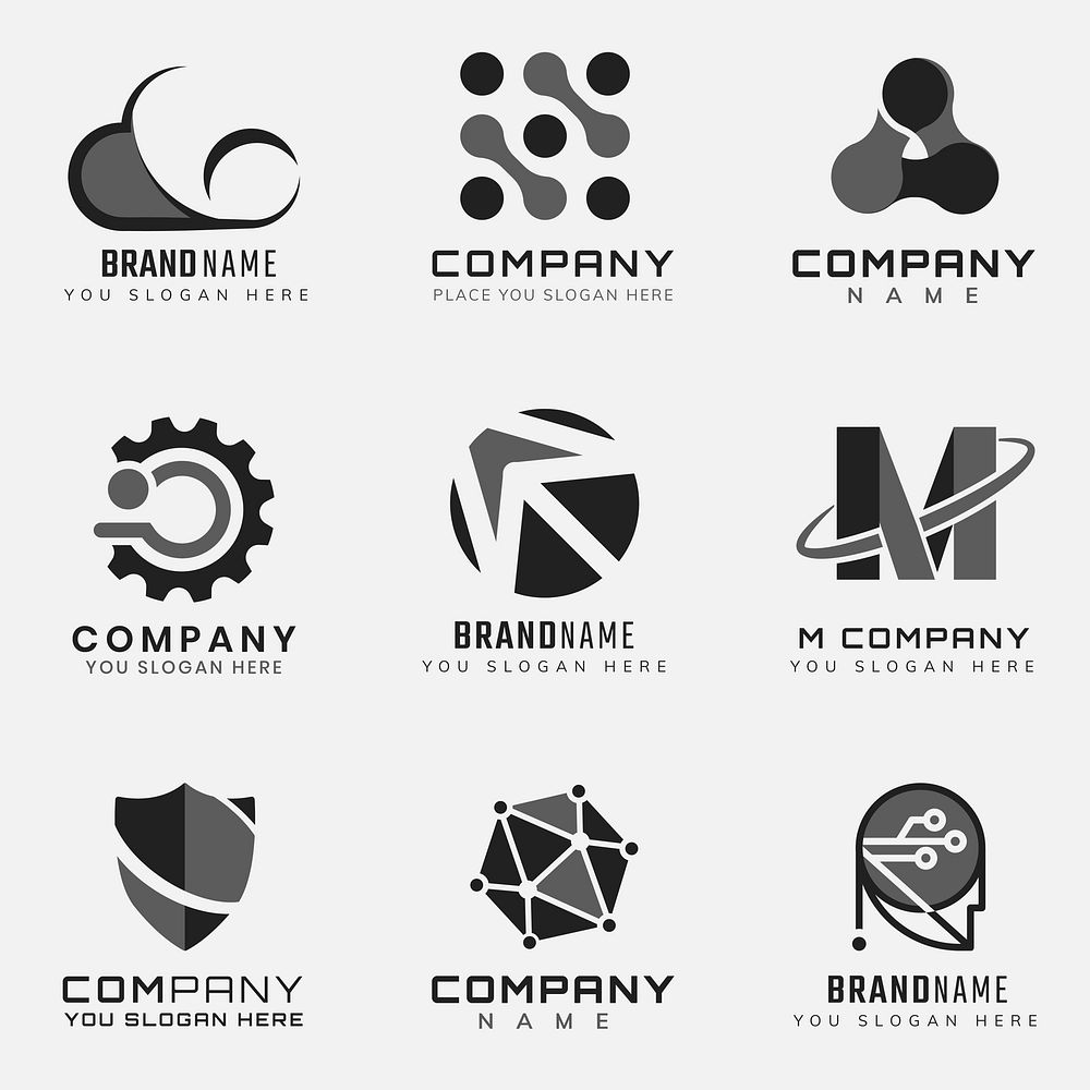 Simple Corporate technology vector futuristic logo set