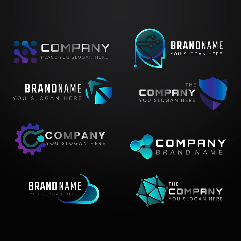 Gradient corporate technology vector futuristic logo set