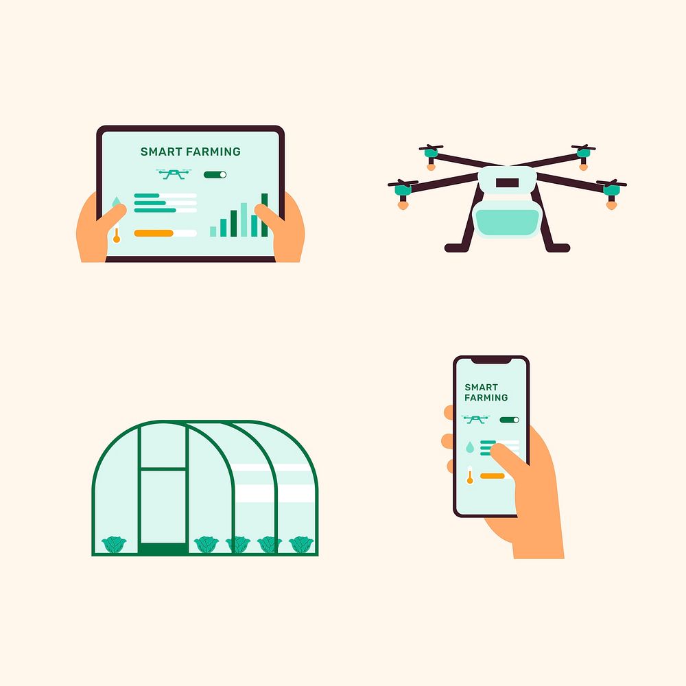 Smart farming icon vector digital agricultural technology set