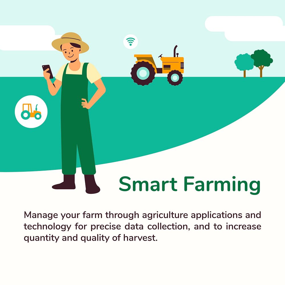 Smart farming editable social media template vector agricultural technology
