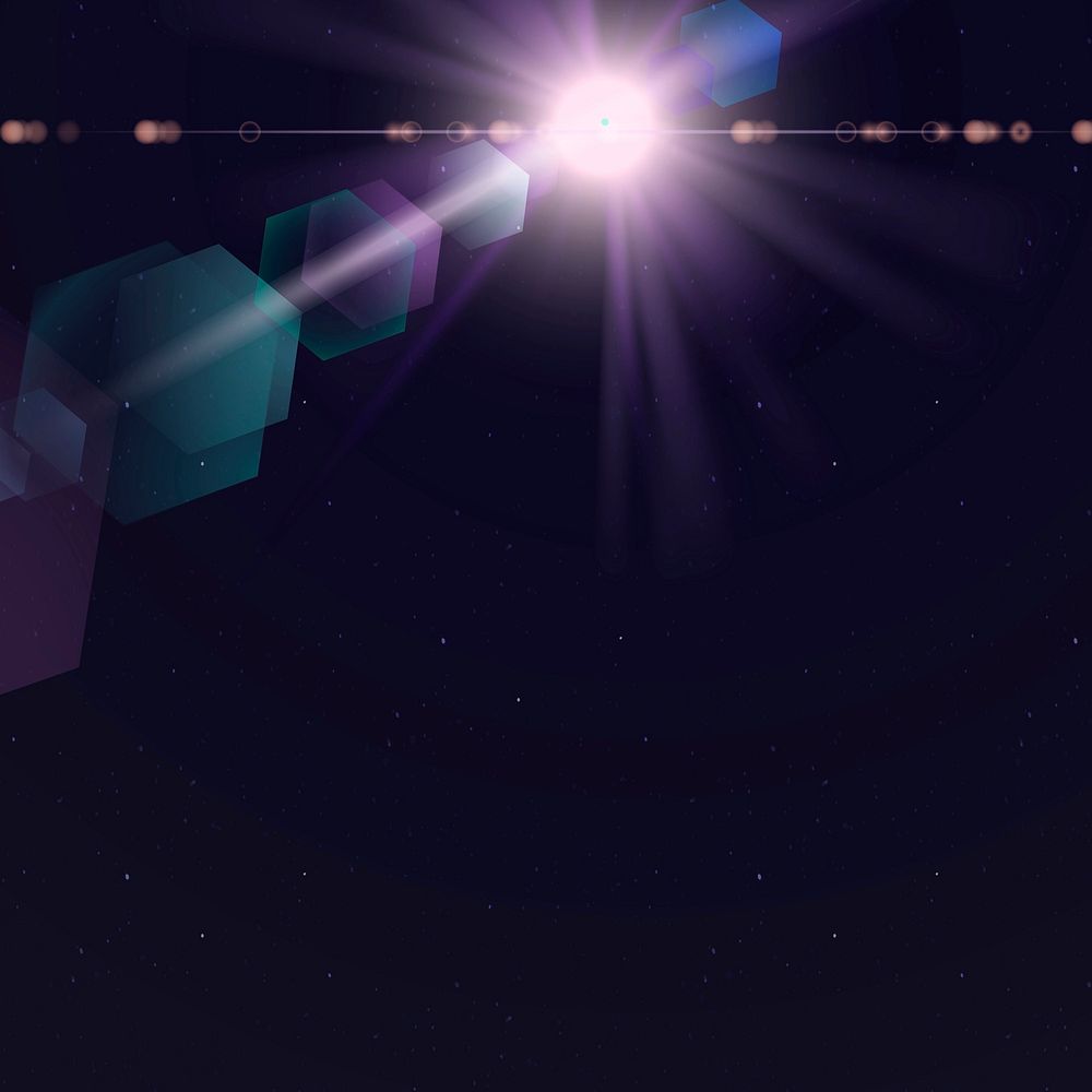 Purple lens flare vector with hexagon ghost effect on dark background