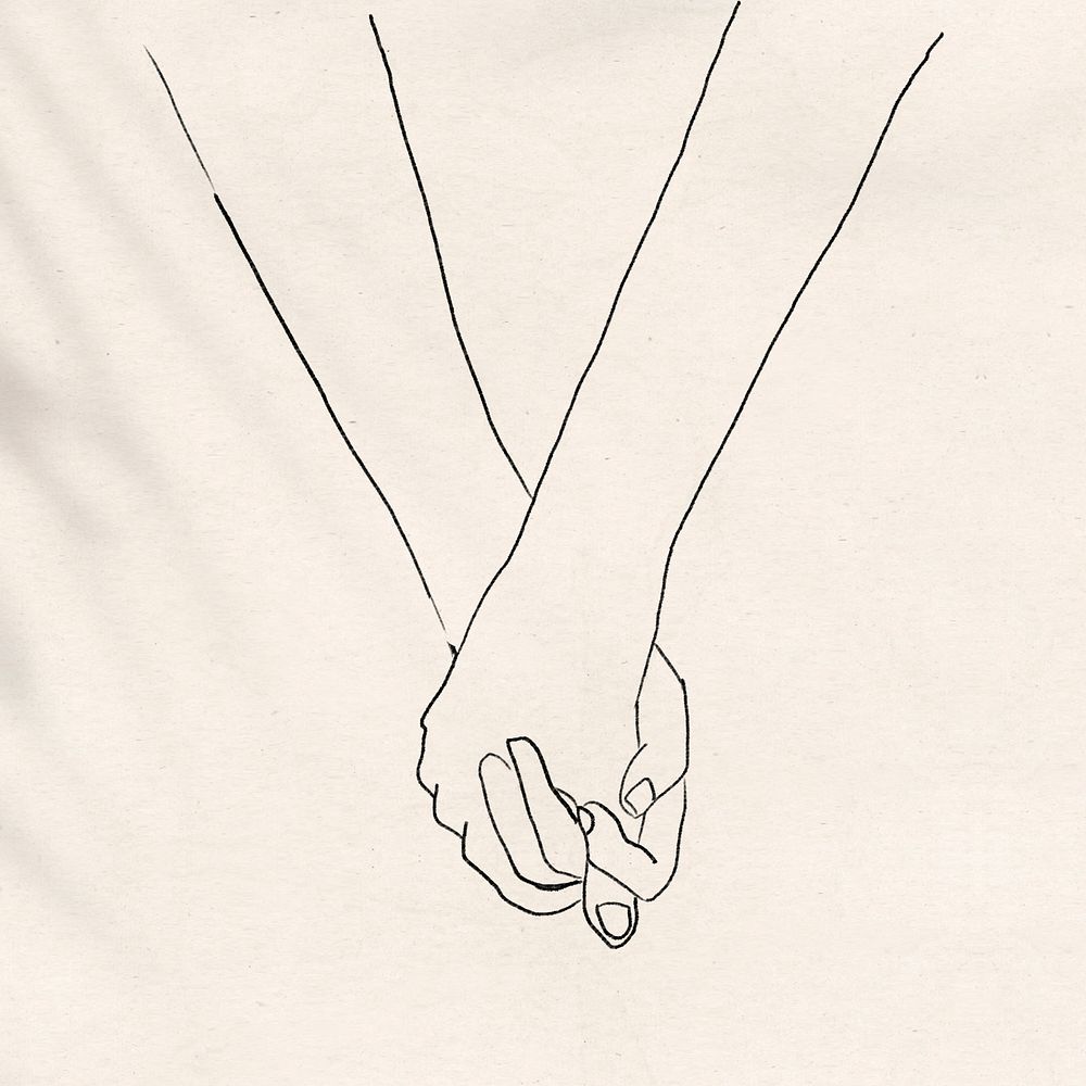 Couple holding hands romantically psd illustration