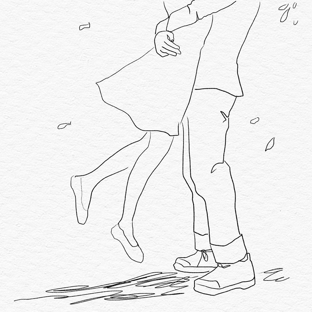Couple jump hugging psd black and white romantic Valentine&rsquo;s illustration