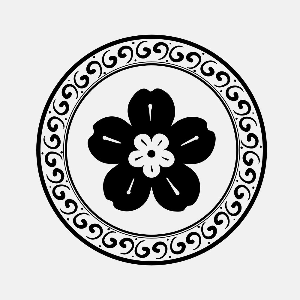Black sakura flower badge vector Chinese traditional symbol