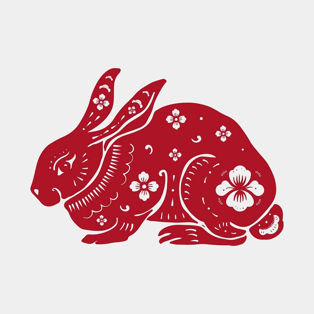 Chinese New Year rabbit vector red animal zodiac sign sticker