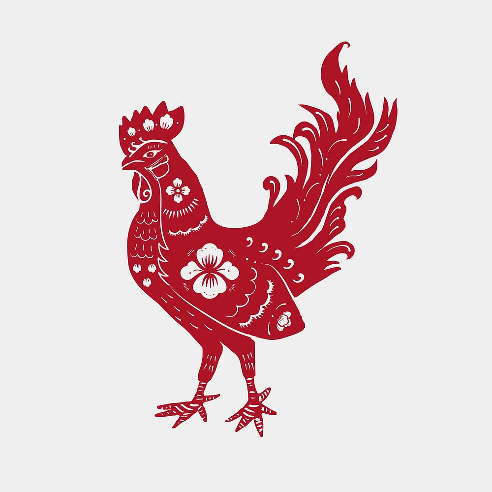 Year of rooster vector red Chinese horoscope animal sticker