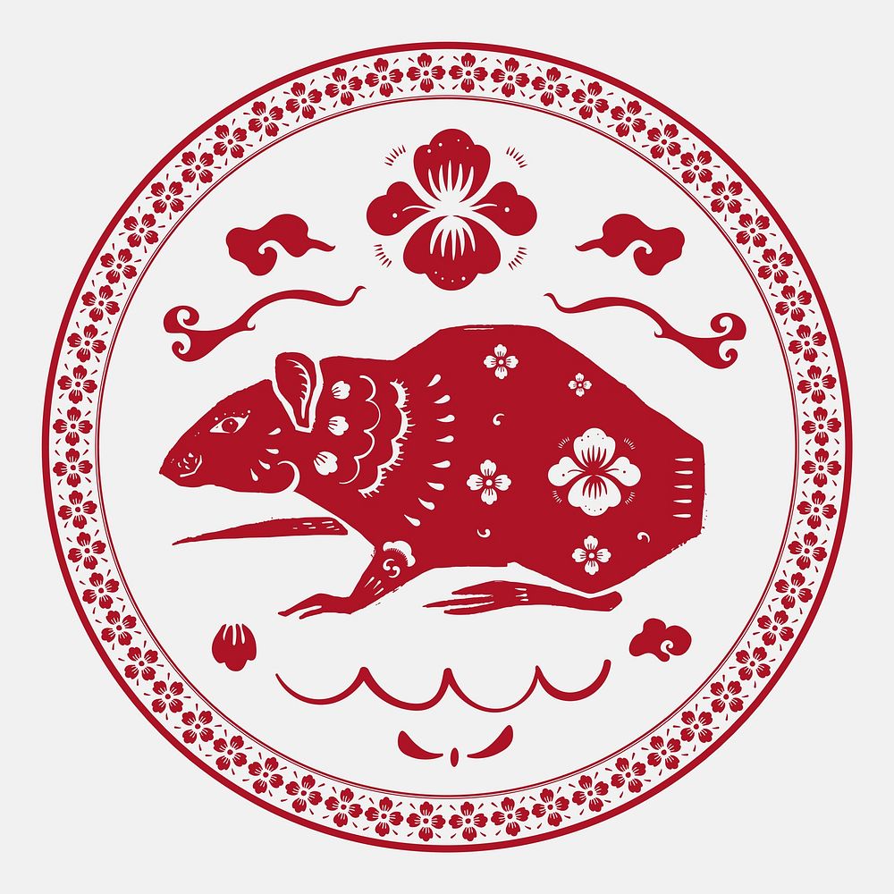 Year of rat badge vector red Chinese horoscope animal