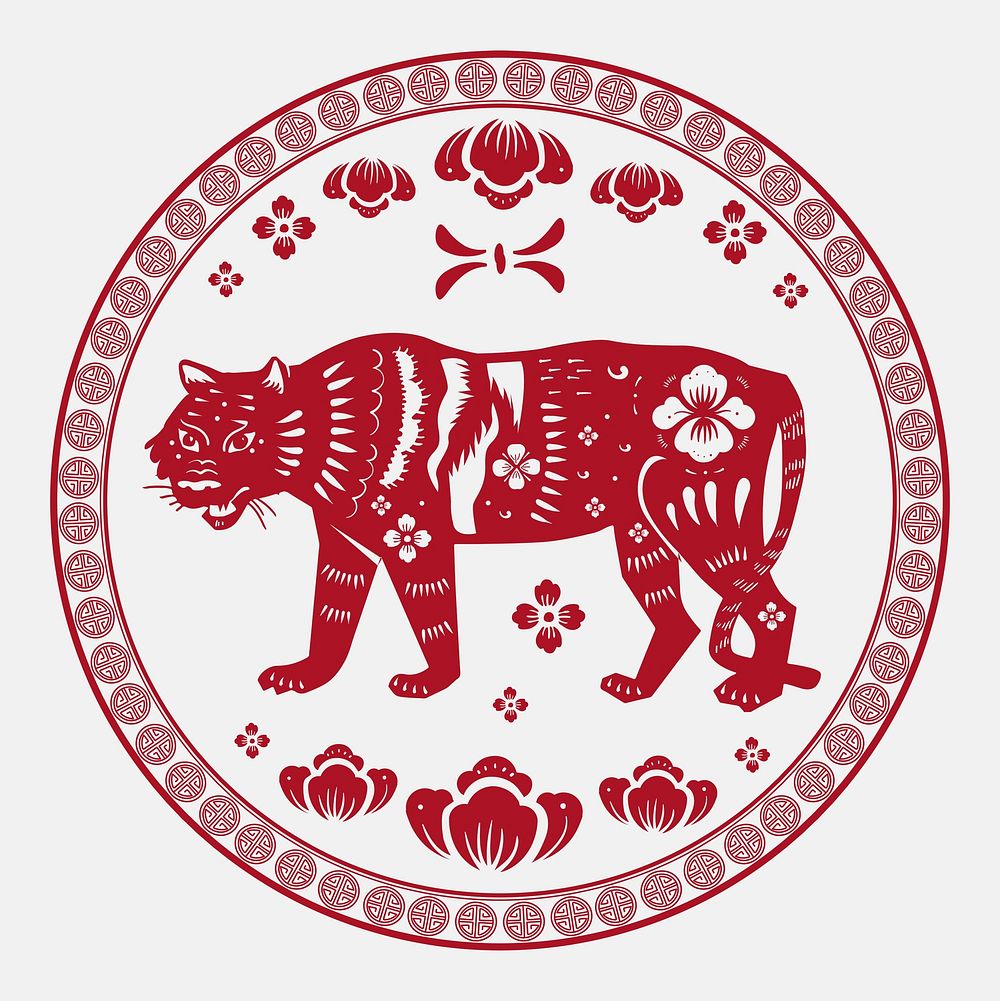 Year of tiger badge psd red Chinese horoscope animal